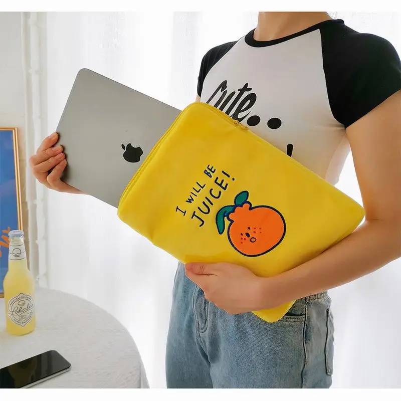 

Bentoy Milkjoy cute orange Handbag 10.5 11inch Mac ipad Case Holder Cute Korea Fashion iPad Bags Cotton Soft Travel Business