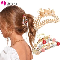 molans new simple alloy pearls flower hair claws rhinstones crab claw women hair clips elegant hair accessories