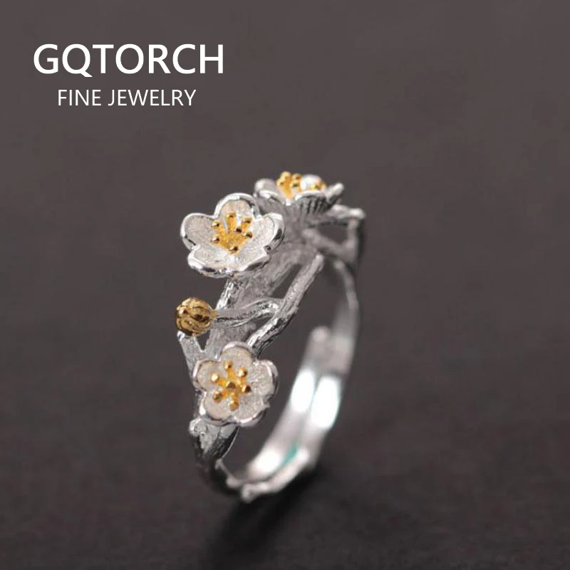925 пробы серебряные кольца для женщин с цветами сливы винтажные уникальные