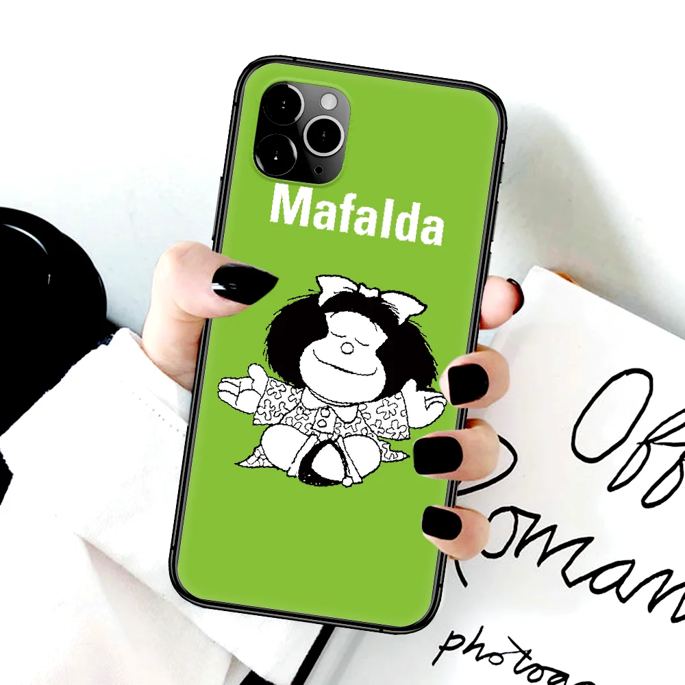 

Cute Mafalda Phone Case For Iphone 4 4s 5 5S SE 5C 6 6S 7 8 Plus X XS XR 11 12 Mini Pro Max 2020 black Waterproof Pretty Hoesjes