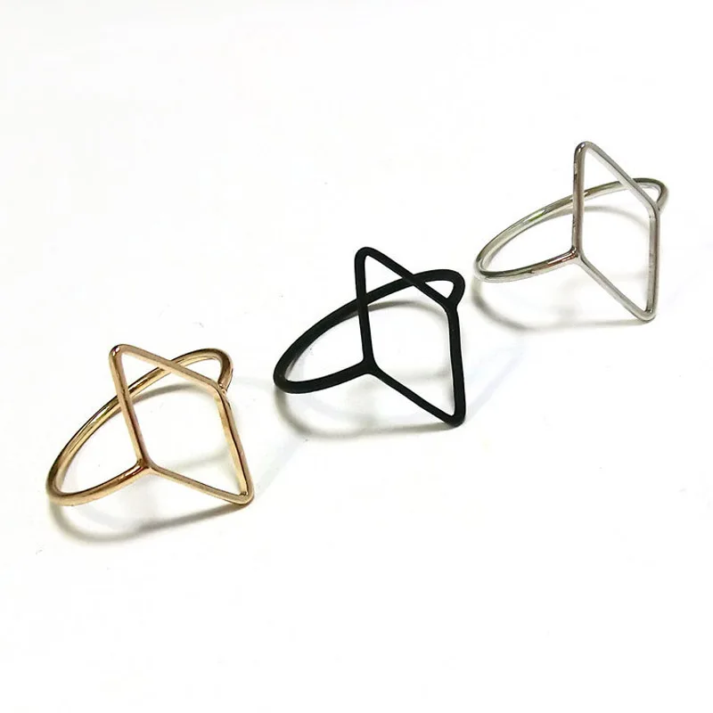 

Korean Simple Rings Round Rhombus Oval Rings Metal Geometric Women Golden Black Hollow Out Gifts High Quality Women Girl Wedding