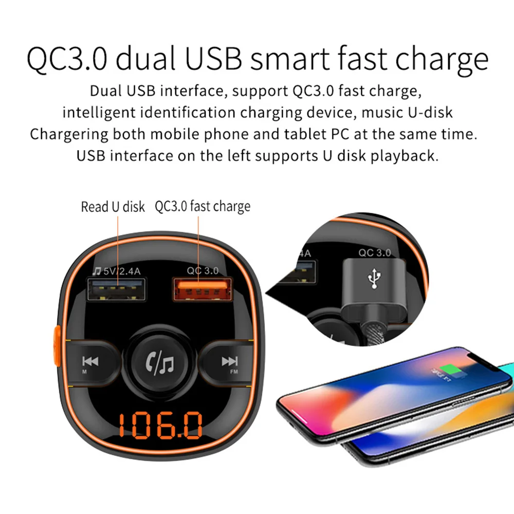 Bluetooth 5 0 FM передатчики Автомобильный MP3-плеер передатчик Быстрая зарядка QC3.0