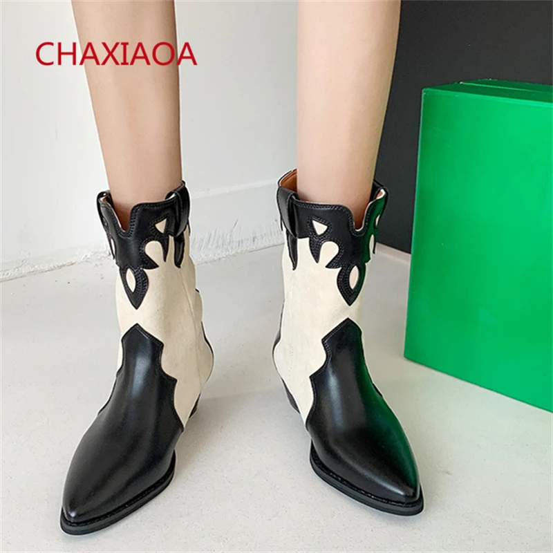 

2021 Fashion Mixed Color Women Ankle Boots Pointed Toe Chunky Heels Autumn Winter Vintage Ladies Casual Shoes Woman Chelsea Boot