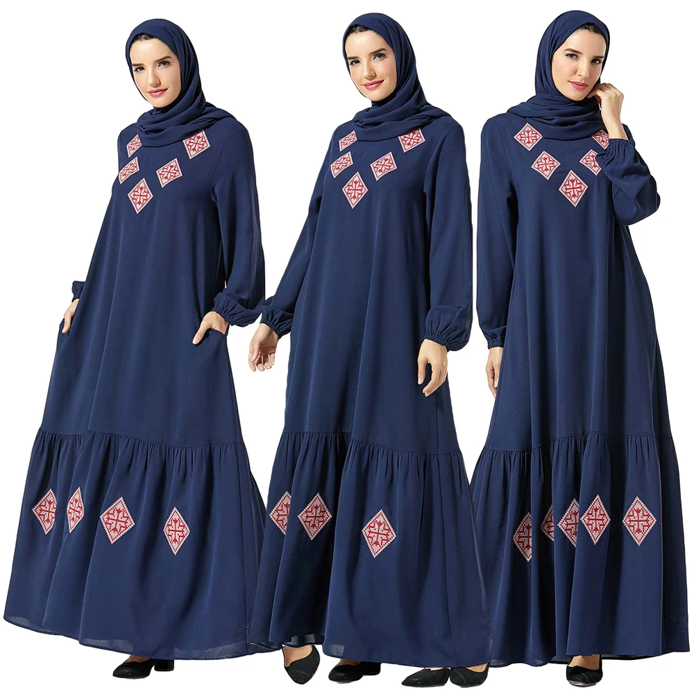 

Женское винтажное мусульманское платье-кафтан с вышивкой в стиле Абая, исламское длинное платье макси с рюшами в этническом стиле, коктейль...