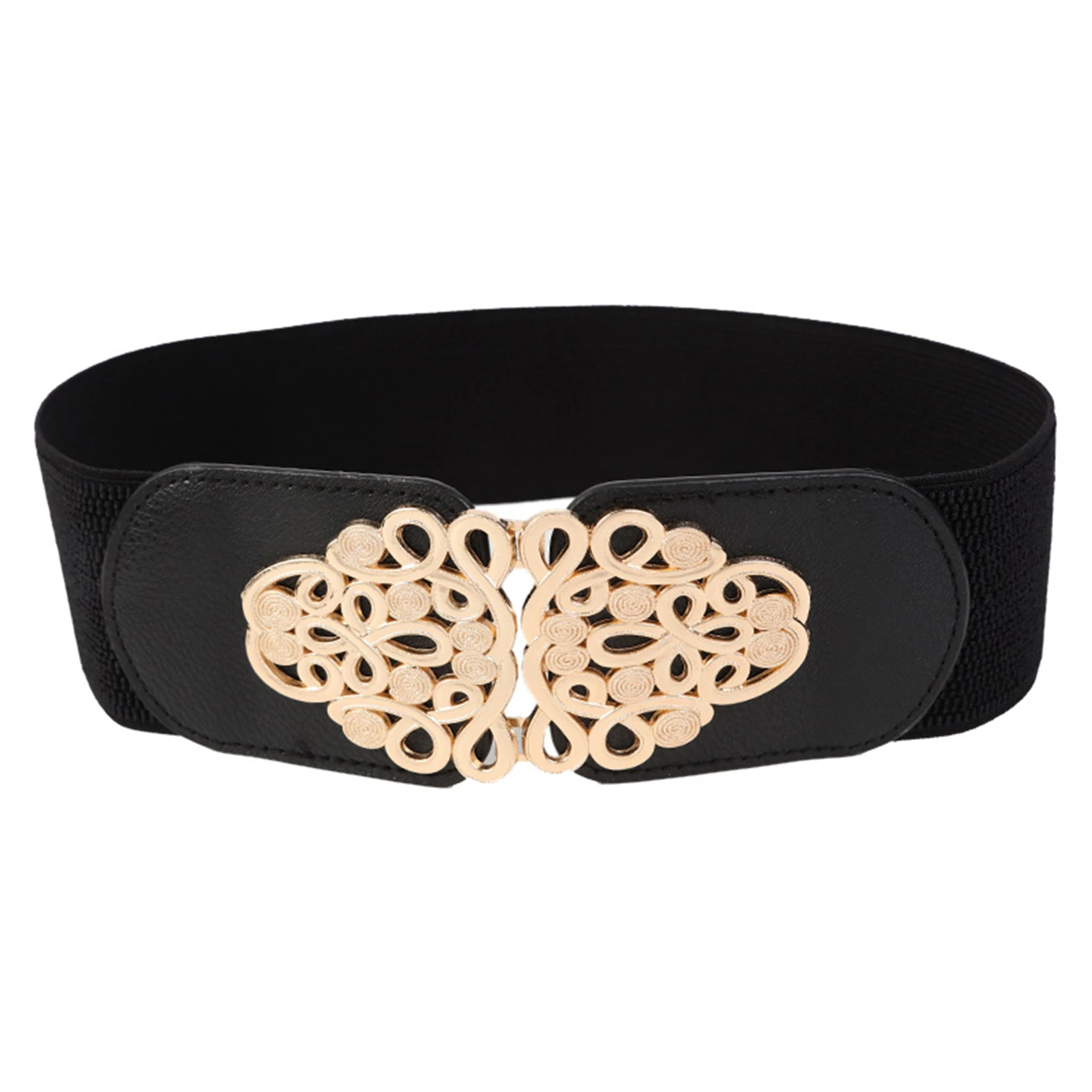 

Women Fashion Wide With Metal Buckle Elastic Stretch Dress Coat Waist Band Body Shaper Daily Party Vintage Cinch Faux Leather