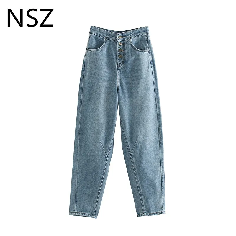 NSZ женские синие джинсы с высокой талией свободные повседневные широкие