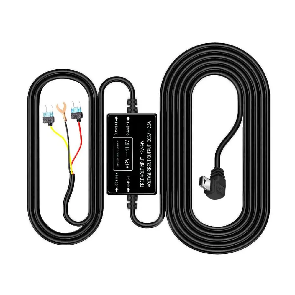 HGDO Dash Cam комплект жестких дисков Mini USB Порты и разъёмы DC 12 В/24 В до 5 В Пост Автомобильный Зарядное устройство кабель жесткий комплекты проводов низкая Напряжение защита для Видеорегистраторы для автомобилей gps
