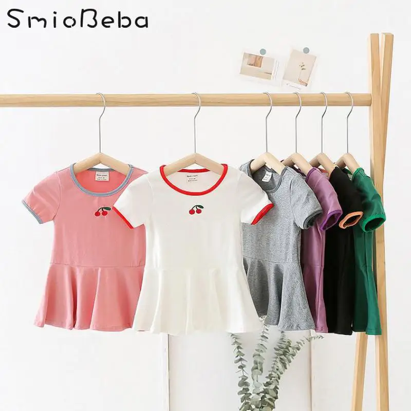 

Korean Preppy Style Party Short Dress Cherry Embroidery Girl's Baby Ruffle Skirt 1-6 Years Old Children's Sport Korean Dresses