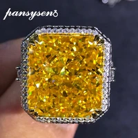 PANSYSEN Top Quality Solid 925 Sterling Silver 15ct VVS 3EX Radiant Cut Big Citrine High Carbon Diamond Ring Women Wedding Gifts