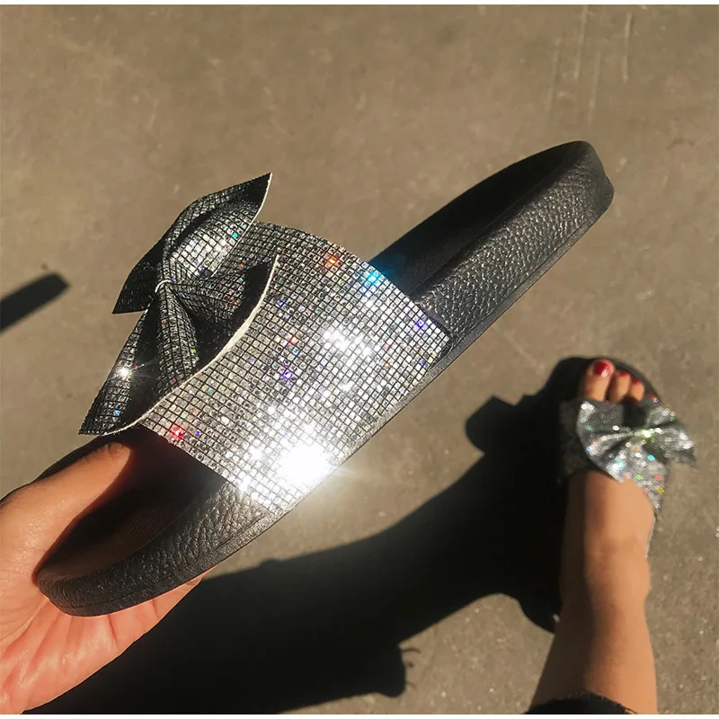 

Women Flip Flops Dropshipping Summer Women Bling Slippers Woman Bowtie Slides Ladies Casual Female Flat Crystal Beach Shoes