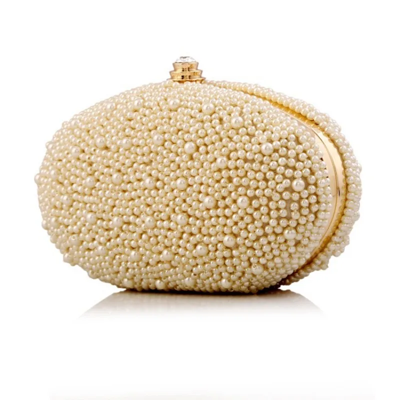 

Women Party Evening Fashion Pearls Studded Handbag Night Club Circular Clutch Bags Single Chain Shoulder Bag Small Crossbody Bag