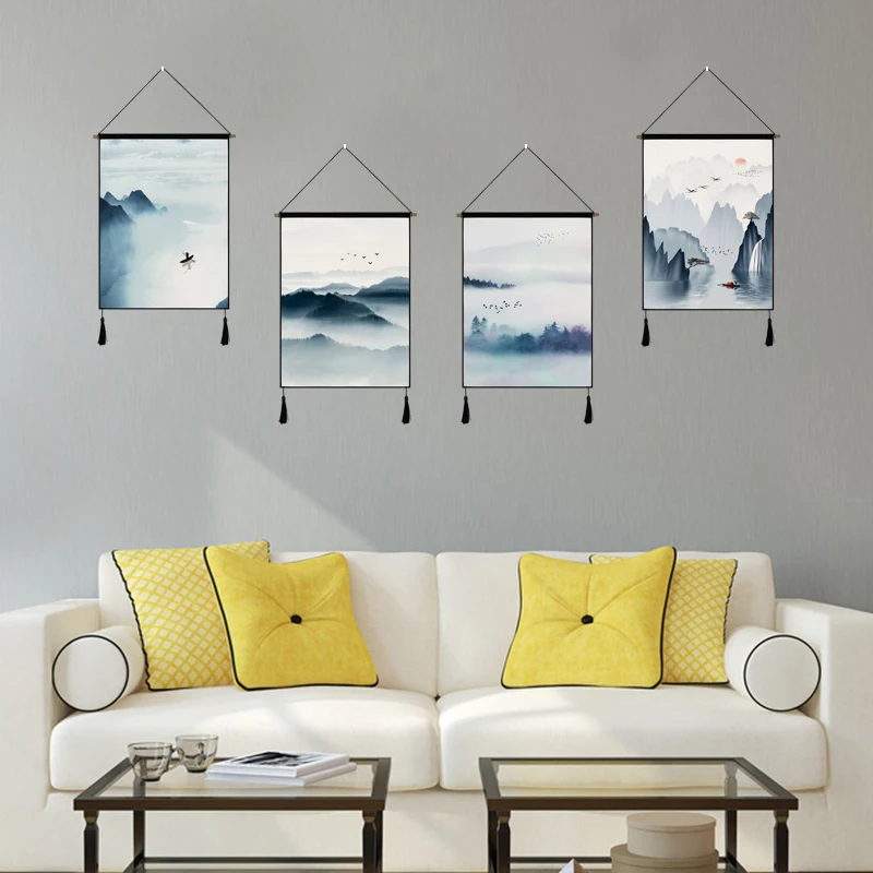 Китайский гобелен с пейзажем тканевая живопись для спальни татами Настенная