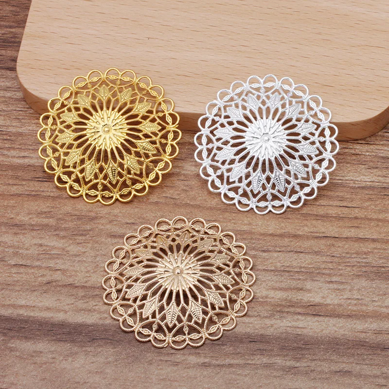 36mm Vintage Brass Hollow Filigree Flower Caps Charms Bases Connectors Wraps Finding Hair Clasps DIY Jewelry Accessories | Украшения и