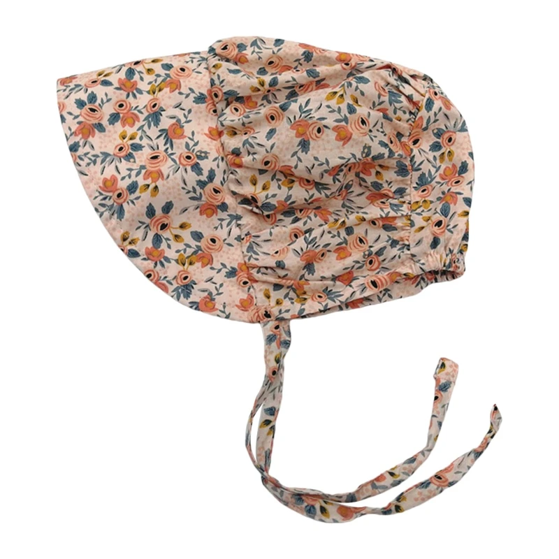 

W3JF Summer Spring Baby Cotton Floral Printing Sun Hat Infants Wide Brimmed Bonnet Newborn Photograpy Props Outdoor UV Cap