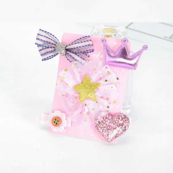 52-13 Children's hairpin set hair accessories 5PCS/SET baby flowers bow side clip girls crown all-inclusive cloth side clip - Цвет: 52-13