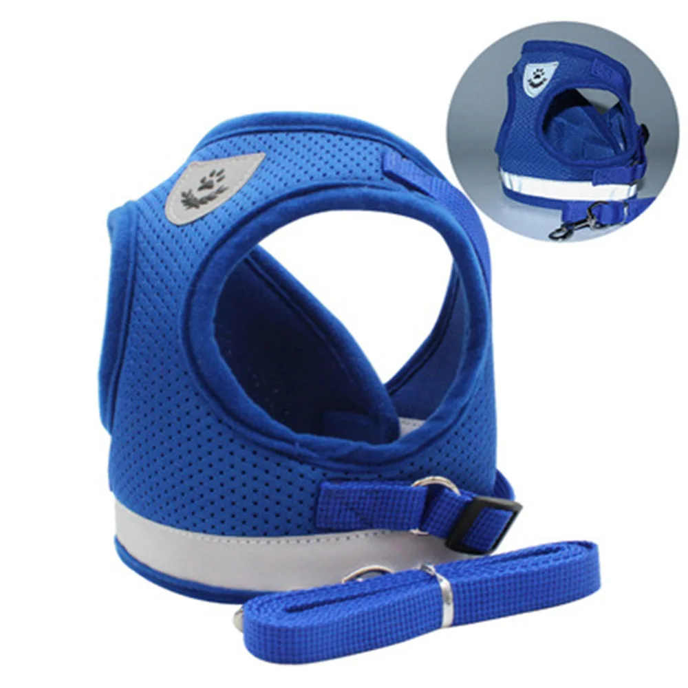 

Шлейка для собак с поводком, нейлоновая Светоотражающая повязка для маленьких питомцев, щенков, кошек, летняя дышащая сетчатая повязка для ...