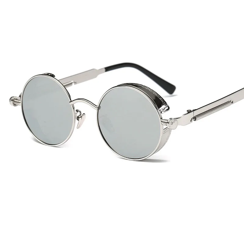 Женские зеркальные солнцезащитные очки круглые в стиле стимпанк весна