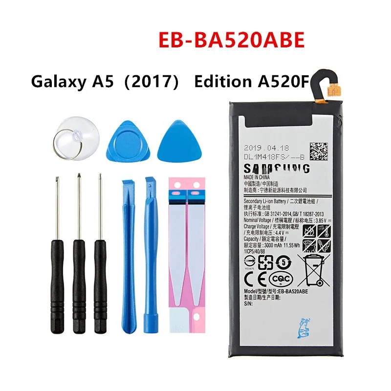 

Orginal EB-BA520ABE 3000mAh Battery For Samsung Galaxy A5 2017 Edition A520 SM-A520F A520K A520L A520S A520W/DS +Tools