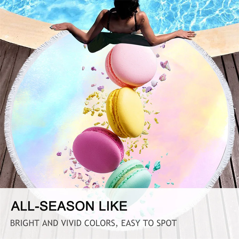 Круглое пляжное полотенце BeddingOutlet Макарон с 3D принтом гобелен из микрофибры для