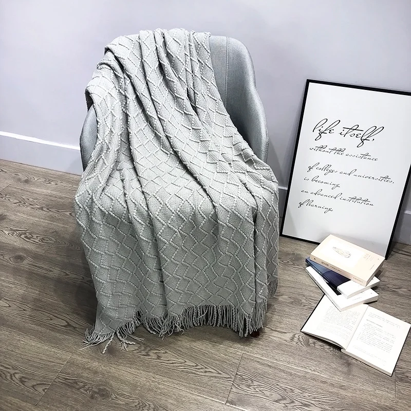 

Thread Blanket with Tassel Solid Beige Grey Coffee Throw Blanket for Bed Sofa Home Textile Fashion Cape 127x152cmKnitted Blanket