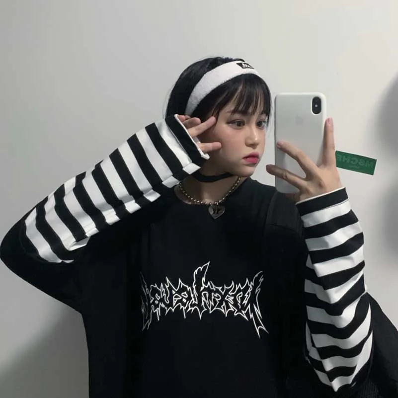 NiceMix Harajuku футболка женская поддельная 2 шт. принт японский Fujiang Ужасы комиксы длинный рукав рубашка Женская Vetement Femme