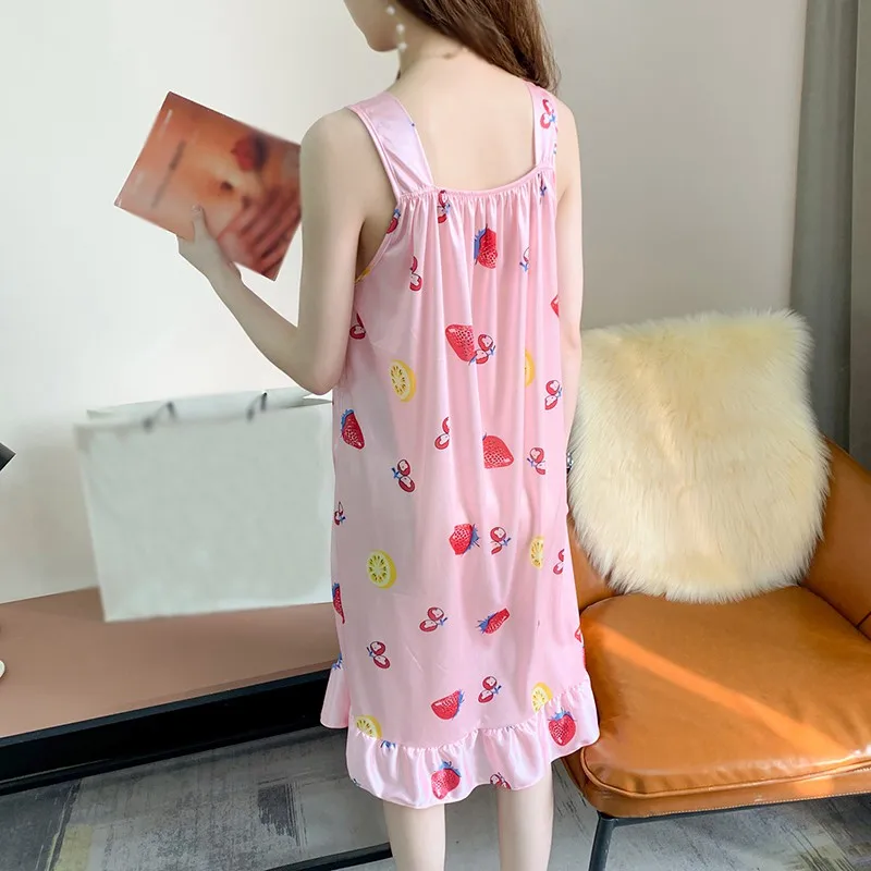 Ночная сорочка женская на бретельках пикантная Милая Домашняя одежда с милым