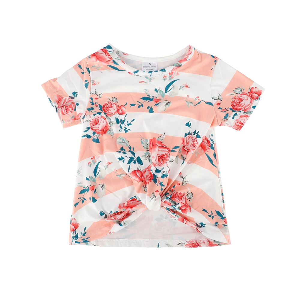 Летняя одежда для мамы и ребенка с цветочным принтом девочек полосатые футболки