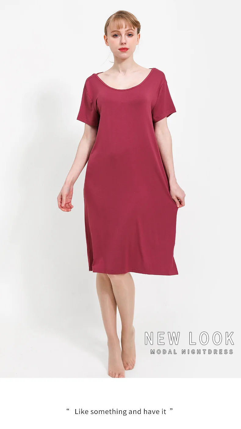 Modal Nightdress Women's Summer Lovely Short Sleeve Thin Summer Loose Simple Sexy Open Back Can Wear A Beautiful Back Nightdress
