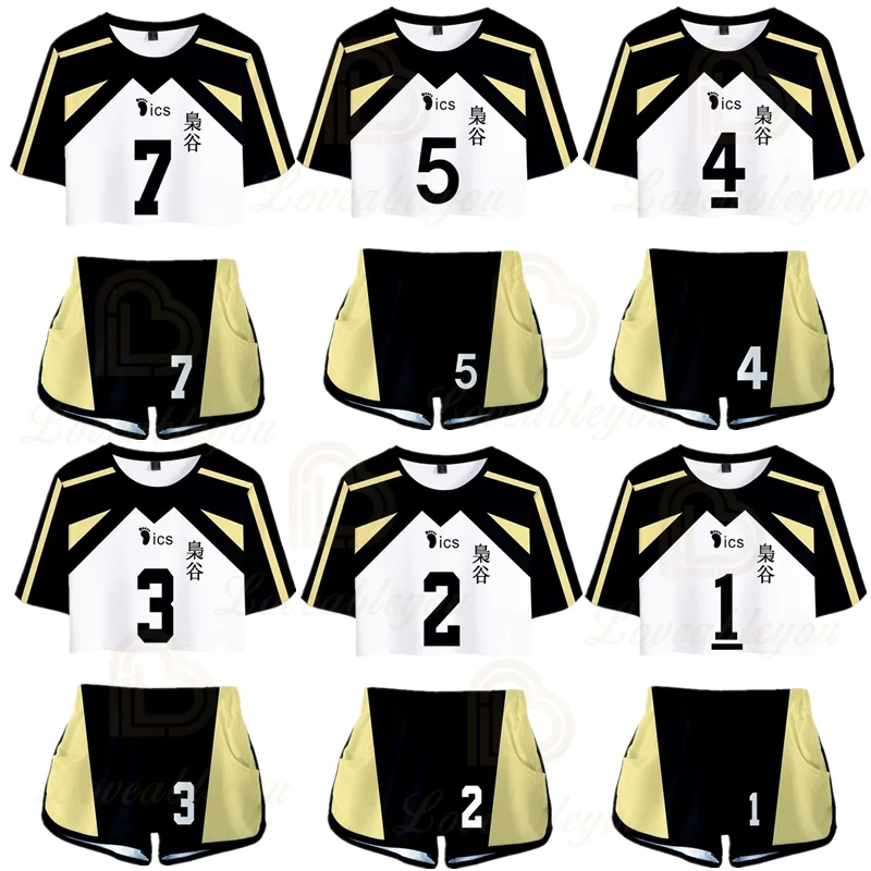 

Haikyuu Anime Cheerleading Cosplay Costume Exposed Navel T-shirt Short Sleeve Shorts Volleyball Jersey Clothes