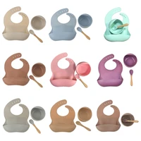 3pcs baby tableware set newborn silicone bibsdinner plate bowlspoon dishes set