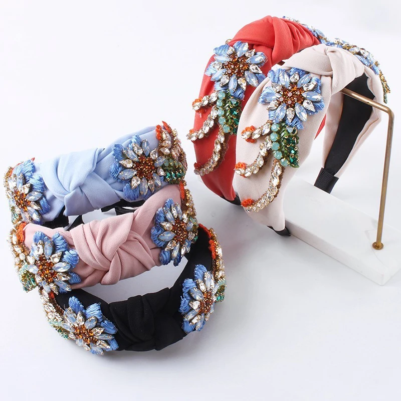 

Creative Fabric Rhinestone Headband Sunflower Flower Hairband Women Handmade Beaded Diamond Head Band New Fashion Hair Jewelry