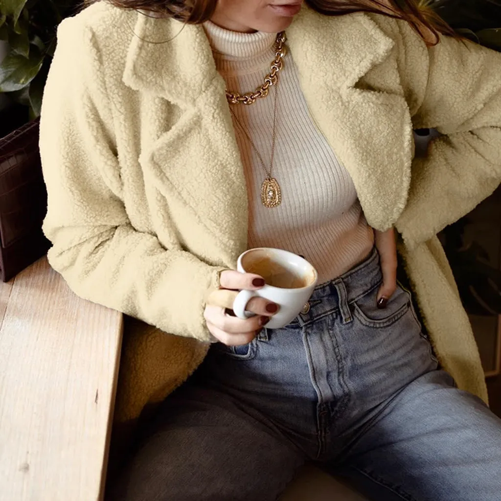 SAGACE модная женская меховая лацкана длинное шерстяное пальто женское толстая