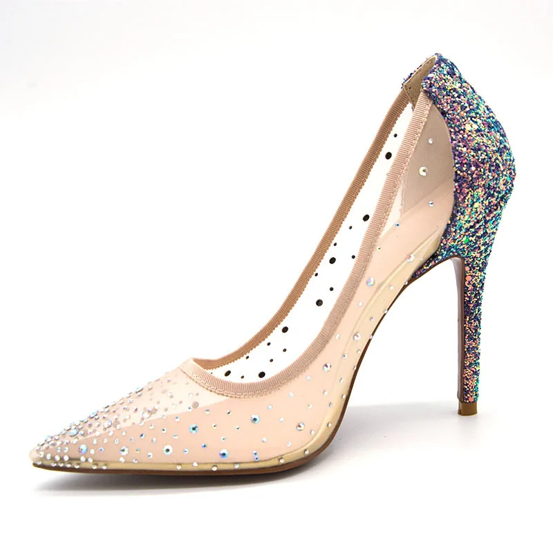 

high-heeled women's breathable large size mesh pointed thin heel small shoes