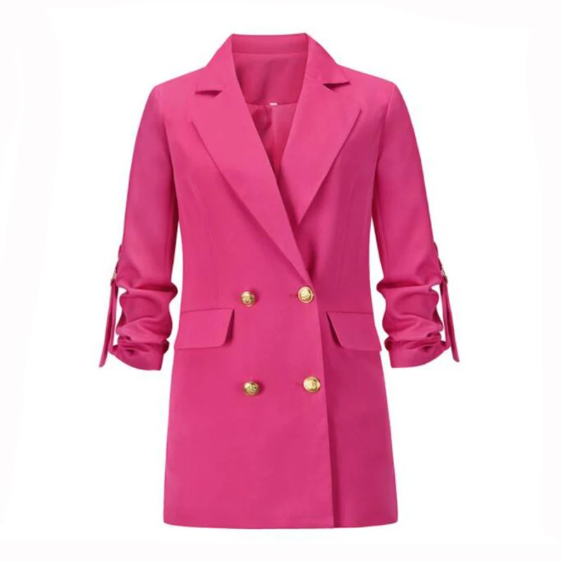

Женский офисный двубортный Блейзер, винтажное пальто с V-образным вырезом и длинным рукавом, верхняя одежда в европейском стиле, 2021