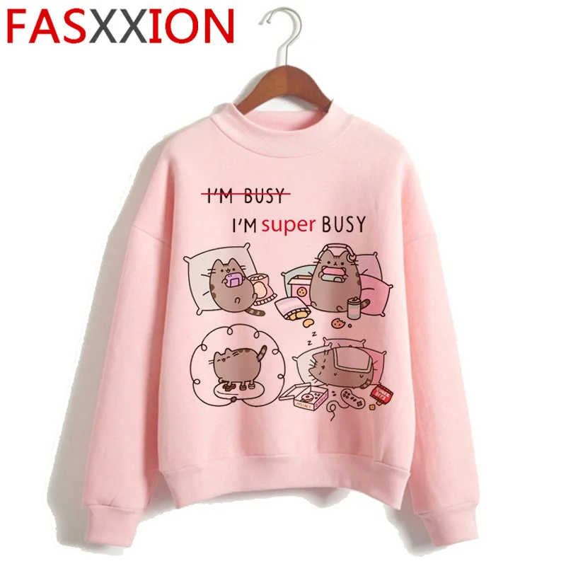 Pusheen Kawaii Harajuku в Корейском стиле Стиль толстовки для женщин Ullzang милый кот 90s