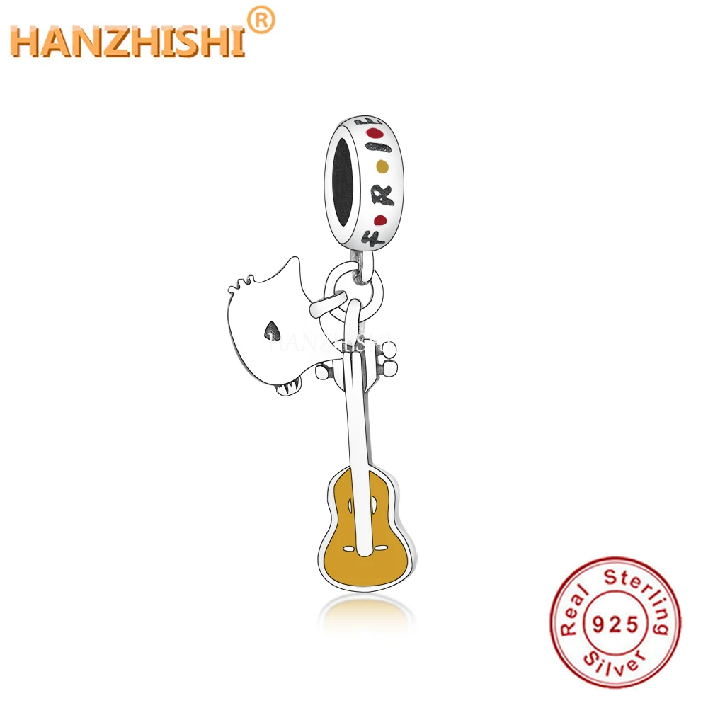 

2021 New 925 Sterling Silver Cat Guitar Dangle Charm Beads Fit Original Brand Charm Bracelet Necklace Women DIY Jewelry Making
