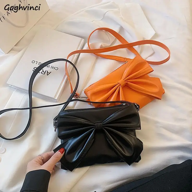 

Crossbody Bags Women PU Leather Solid Zipper Shoulder Bags Bow Sweet Cute All-match Daily Handbags Fashion Ins Korean Brand Chic