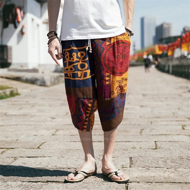 Japanese Style Wide Leg Harem Pants Asian Clothes Japan Kimono Vintage Male Hip Hop Plus Size Streetwear Bohemian Print Trousers |