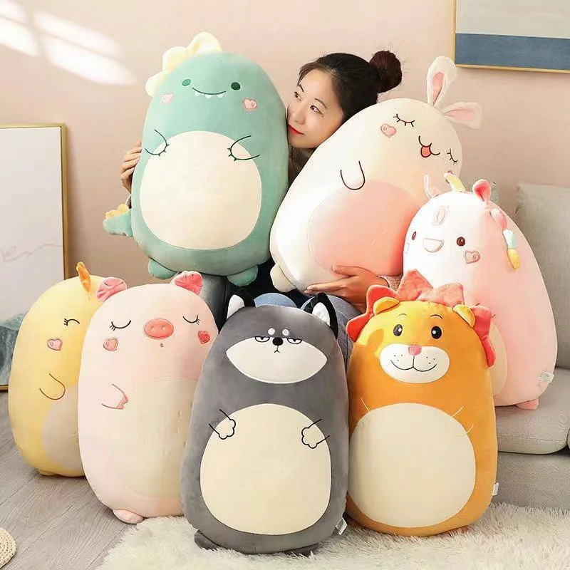 New Fat Kawaii Chicken Lion Rabbit Penguin Piggy Dinosaur Plush Pillow Toys Soft Stuffed Animal Doll Chair Cushion for Children