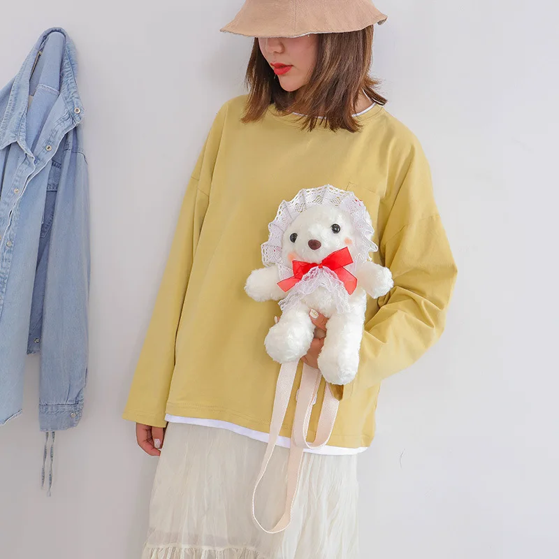 

fashion lambswool women shoulder bags designer plush messenger bag Girl Cute crossbody bag ladies small Bear purses