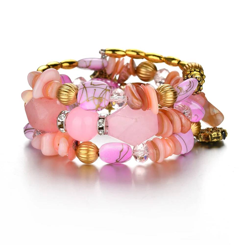 Boho красочные бирюзовые бусины браслет для женщин и мужчин натуральный камень