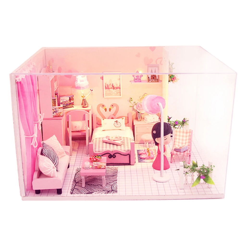 

Креативный кукольный домик с мебелью, Пыленепроницаемый Чехол со светодиодный светильник кой, чехол для аккумулятора, деревянные поделки, ...