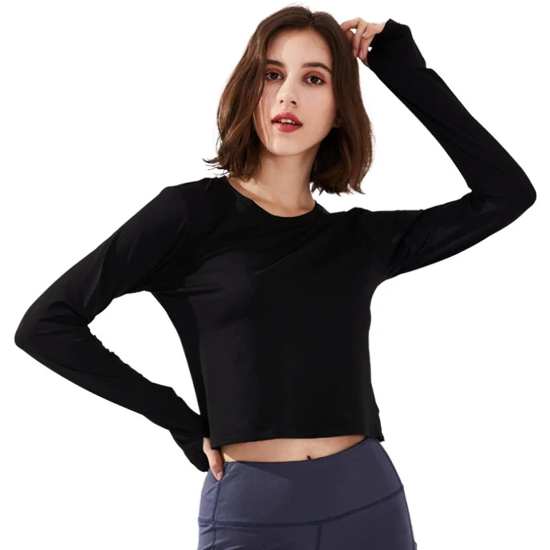 Для женщин длинный рукав для йоги рубашки свободного покроя Спортивная одежда