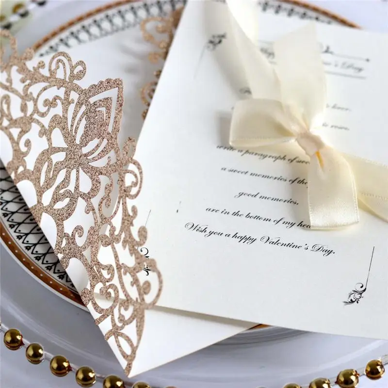 10 шт. бант блестящие приглашения стильные свадебные открытки бирки подарок для