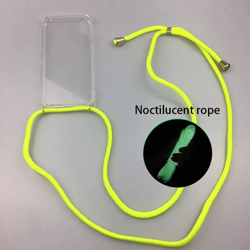 Fluorescent yellow Светящийся защитный чехол для телефона для IPHONE 11 Pro XR XS MAX X 6 7 Plus 8 Plus 5 5S SE Кроссбоди чехол с веревкой - Цвет: Fluorescent yellow