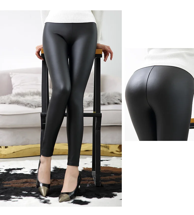 

Everbellus High Waist Leather Leggings for Women Black Light&Matt Thin&Thick Femme Fitness PU Leggings Sexy Push Up Slim Pants