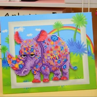 kid crafts gift diy 5d diamond painting cross stitch cartoon picture round diamond embroidery rhinoceros rhinestone mosaic anime