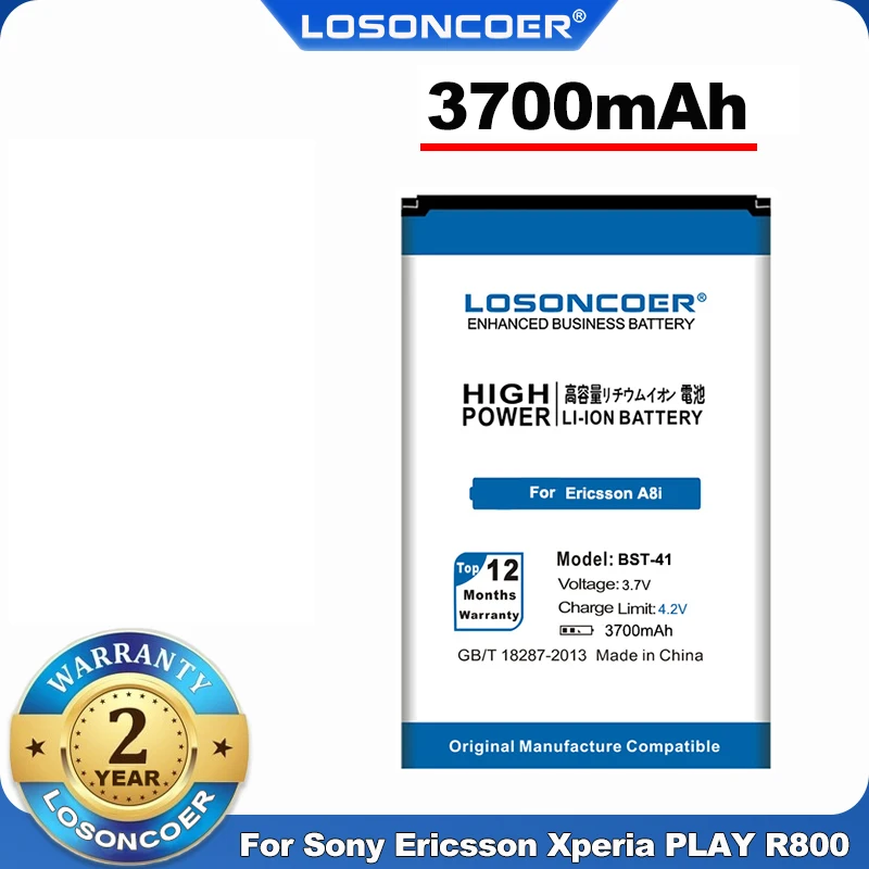 100% Оригинальный LOSONCOER 3700 мАч BST 41 BST41 для Sony Ericsson Xperia PLAY R800 R800i A8i M1i X1 X2 X2i X10 X10i / Play