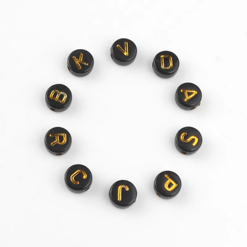 4x7mm 100pcs Black Mixed Alphabet Beads Round Loose Letter Acrylic For Jewelry Making DIY Charm Bracelets Accessories | Украшения и