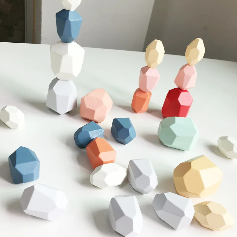 

Wood Balancing Stacked Stones RAINBOW set DIY Wooden Colored Stone Stacking Game Baby Building Block Montessori Toys Gift